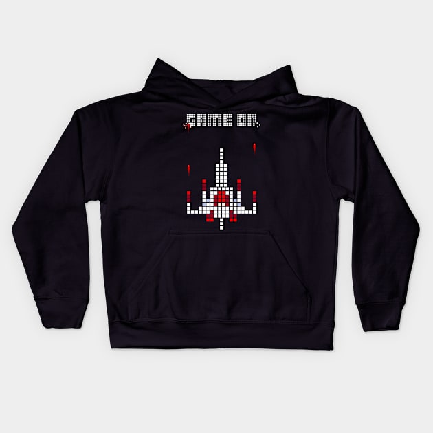 GAME ON - Space Ship - Pixel Art design Kids Hoodie by Jaxt designs